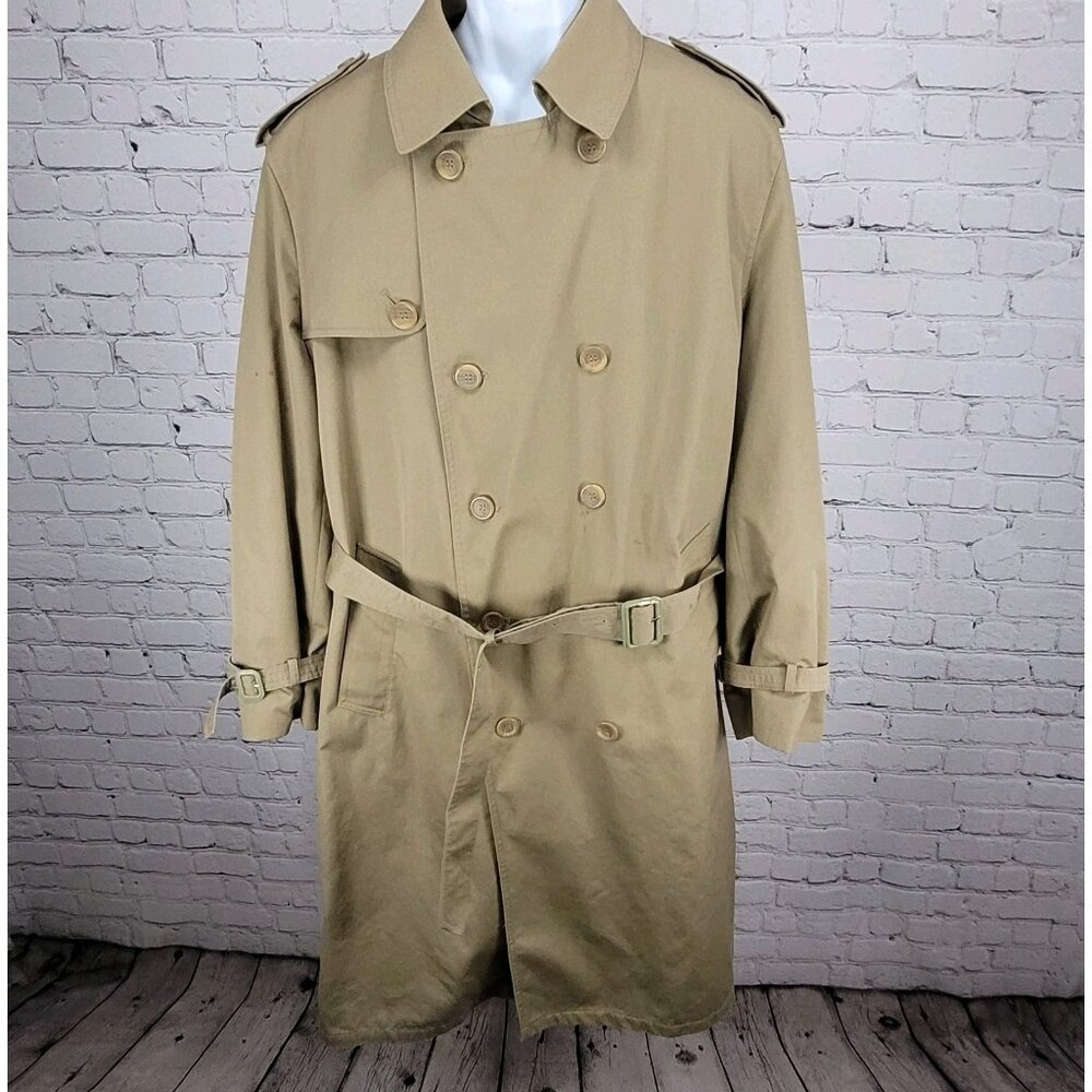 VTG Oleg Cassini Tan Brown Buttoned Belted Removable Liner Trench Coat 44R
